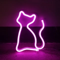 Pink LED cat neon sign wall light decoration with USB power cable and glowing effect - Pink (Battery/USB Dual Use)