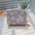 Purple shell-shaped PU leather coin purse with daisy print and gold metal zipper - Purple