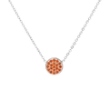 Silver stainless steel necklace with round pendant featuring orange micro-paved crystals - January Red - Silver