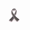 Black enamel ribbon awareness pin with silver metallic trim for advocacy events - Gray