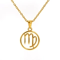 Macro detail of gold Virgo constellation pendant on a delicate stainless steel O-chain - Virgo