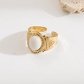 18K gold plated titanium ring featuring a white oval shell stone and textured open band - R01036-Gold White Oval Stone Vintage