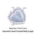 Moule en silicone cœur facetté pour résine DIY, grande taille 9x8,8x2,2cm artisanat - Grand Cœur Facetté