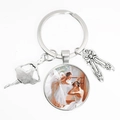 Silver ballet dancer keychain with glass pendant and ballet shoe charm accessories - Duo Dance Oil Painting