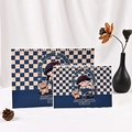 Cute checkerboard notebook with cartoon girl and bear prints in two sizes and white coils - A5 / Everything Cute