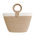 Borsa tote in corda intrecciata bicolore con manici rotondi in bianco e kaki beige - Grande / Cachi