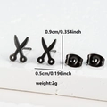 Minimalist black stainless steel scissors stud earrings with detailed size measurements - Scissors Shape (079 Black)