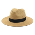 Chapeau Panama en paille neutre avec ruban noir pour protection solaire d'été - Kaki