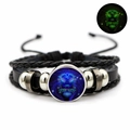 Luminous Leo zodiac sign braided leather bracelet with adjustable metal clasp detail - Leo / Black