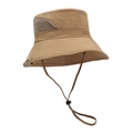 Khaki outdoor sun protection bucket hat with mesh vents and adjustable chin drawstring - Deep Beige