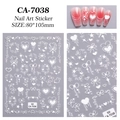 Detailed view of 5D white embossed nail stickers with heart and bow designs - CA-7038