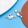Silver-finished Cupid's arrow heart charm with LOVE engraving for DIY jewelry - 1pc Antique Silver Heart with Arrow 17x11mm