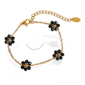 Titanium steel bracelet with 18k gold plating and black crystal flower pendant - 15cm+5cm / Gold/Black Stone (Bracelet)
