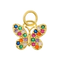 Gold butterfly pendant charm with colorful small round gemstones and top ring - Butterfly Shape (P30-7)