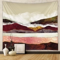 Detailed view of an abstract mountain tapestry with golden textures on a modern grey wall - Dark Red Beige Abstract Mountains (GT428-27)