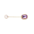 Elegant gold lapel pin with purple rectangular stone and white pearl accent - Light Purple