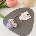Purple floral hair tie with white pearls and elastic band for elegant styling - Purple Tulip Hair Tie