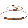 Adjustable 4mm tiger eye stone beaded bracelet with woven brown cord and matte finish - Yellow Tiger Eye/FD8451