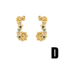 Cute seahorse stud earrings in gold finish with colorful zircon stones on white backdrop - Seahorse (D)