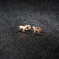 Polished rose gold dog stud earrings in minimalist animal shape for women and girls - Dog / Rose Gold