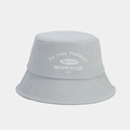 Detail of light blue-gray cotton bucket hat with white vintage Psalmist letter printing - Light Blue