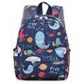 Zaino bimbi blu scuro con stampe marine come balene, polpi e tartarughe - Creature Marine Blu Scuro
