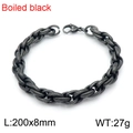 Retro hip-hop stainless steel twist chain bracelet in boiled black finish, size 200x8mm - Bracelet 20CM / Matte Black