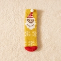 Yellow coral fleece Christmas sock featuring Santa Claus pattern and white pom-pom detail - One Size / Yellow Santa Claus
