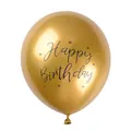 12-inch metallic gold latex balloon with black Happy Birthday text and star patterns - Metallic Gold
