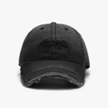 Casquette vintage noire avec broderie gothique en relief et bordure à effet effiloché - Réglable / Noir(25A263)