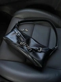 Fashionable black PU leather underarm bag with silver chain and decorative buckle - Black