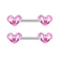 Pink heart crystal nipple rings with stainless steel straight bars for body piercing - Pink Zircon Heart Pair