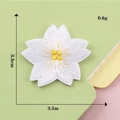 White cherry blossom flower embroidery patch with yellow stamens 3.5cm self-adhesive sticker - White Single Sakura