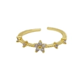 18k gold plated brass flower open ring with clear sparkling cubic zirconia stones - June