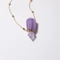 Natural amethyst perfume bottle pendant with 18K gold beaded chain necklace for women - Amethyst Dowsing Pendulum Style