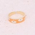 Macro detail of gold Evil Eye open ring with orange enamel and micro-set zircon - Orange Enamel Evil Eye Style (4#)
