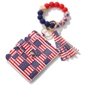 Detail of USA flag pattern card holder with silicone bead bracelet and tassel keychain - #14 Silicone Beads