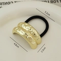 Elastic hair tie with oval hammer-textured gold metal plate and dimension markers - Gold Double Layer Wrinkled
