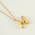 Gold-plated puffy bubble letter M pendant necklace with polished mirror finish and chain - Letter M [Gold]