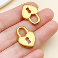 Pendentifs serrure coeur en acier inoxydable plaqué or pour création de bijoux - Grande serrure coeur plat