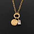 14K gold plated stainless steel necklace with sparkling letter K and crystal pendants - Letter K / Gold