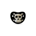 Funny silicone baby pacifier featuring a white skull and crossbones on a black base - Skull Pacifier