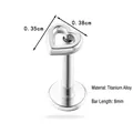 G23 titanium hart labret sieraad met 8mm staafje en zilverkleurig hol hart ontwerp - Kleine Hartversie (0.35cm x 0.38cm) / Zilver