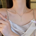 Silver butterfly necklace and ring set with pearl pendant and cubic zirconia details - Silver Rhinestone Butterfly Necklace