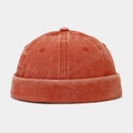 Detail of vintage washed docker hat showing rust red fabric texture and metal eyelets - Orange Red