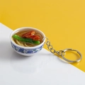 Realistic blue and white porcelain bowl noodle soup keychain with mini toppings - No.24 Chicken Wing and Vegetable Noodles (Model)