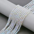 Detailed view of 4mm faceted glass beads with AB coating on a minimalist display stand - 4mm (Approx 98pcs/Strand) / Light of Heaven