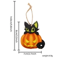 Halloween black cat on orange pumpkin wooden pendant with rope and size specs - Black Cat on Pumpkin Style