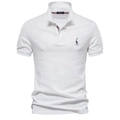 Polo bianca da uomo in cotone con ricamo giraffa e dettagli a righe sul colletto - S / Bianco