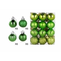 Detail of 24 green Christmas balls with matte, shiny, glitter and swirl textures - Pumpkin Texture / Fruit Green